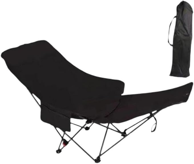 Scaun pliabil tip lounge AT PERFORMANCE® – Reclinabil, 4 poziții, reglabil, pentru camping, plajă și pescuit, cu husă de transport – Negru